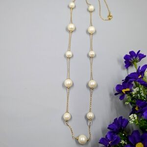 Gold Plated Vintage Pearl Station Style Necklace